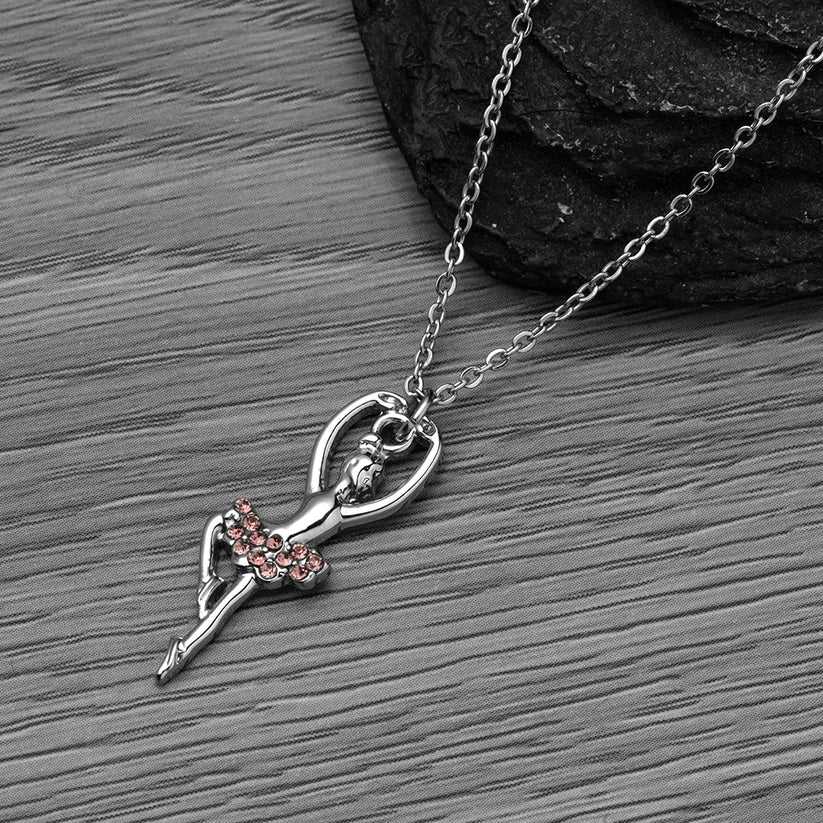 Girls Pink Rhinestone Dance Necklace