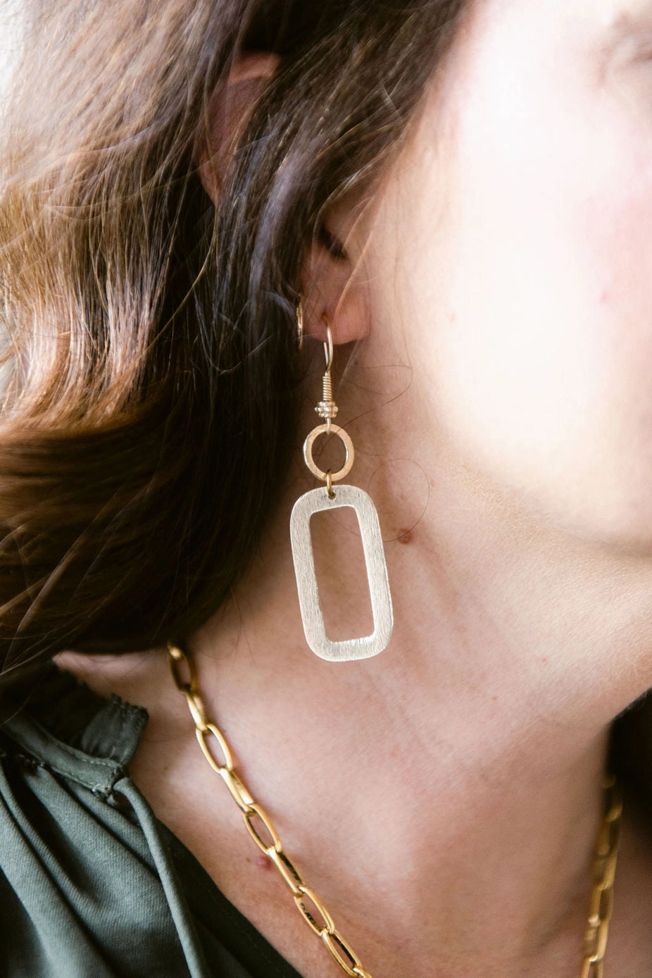 Mixed Metal Block "O" Earrings