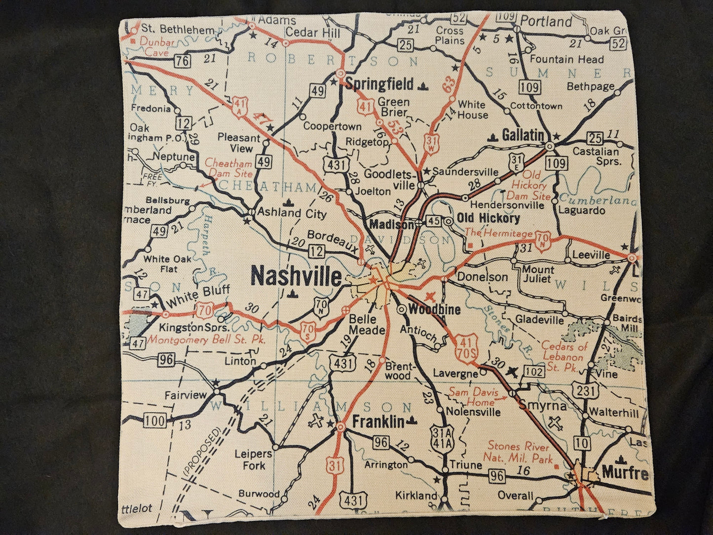 Vintage Map Pillow Cover- Nashville, TN