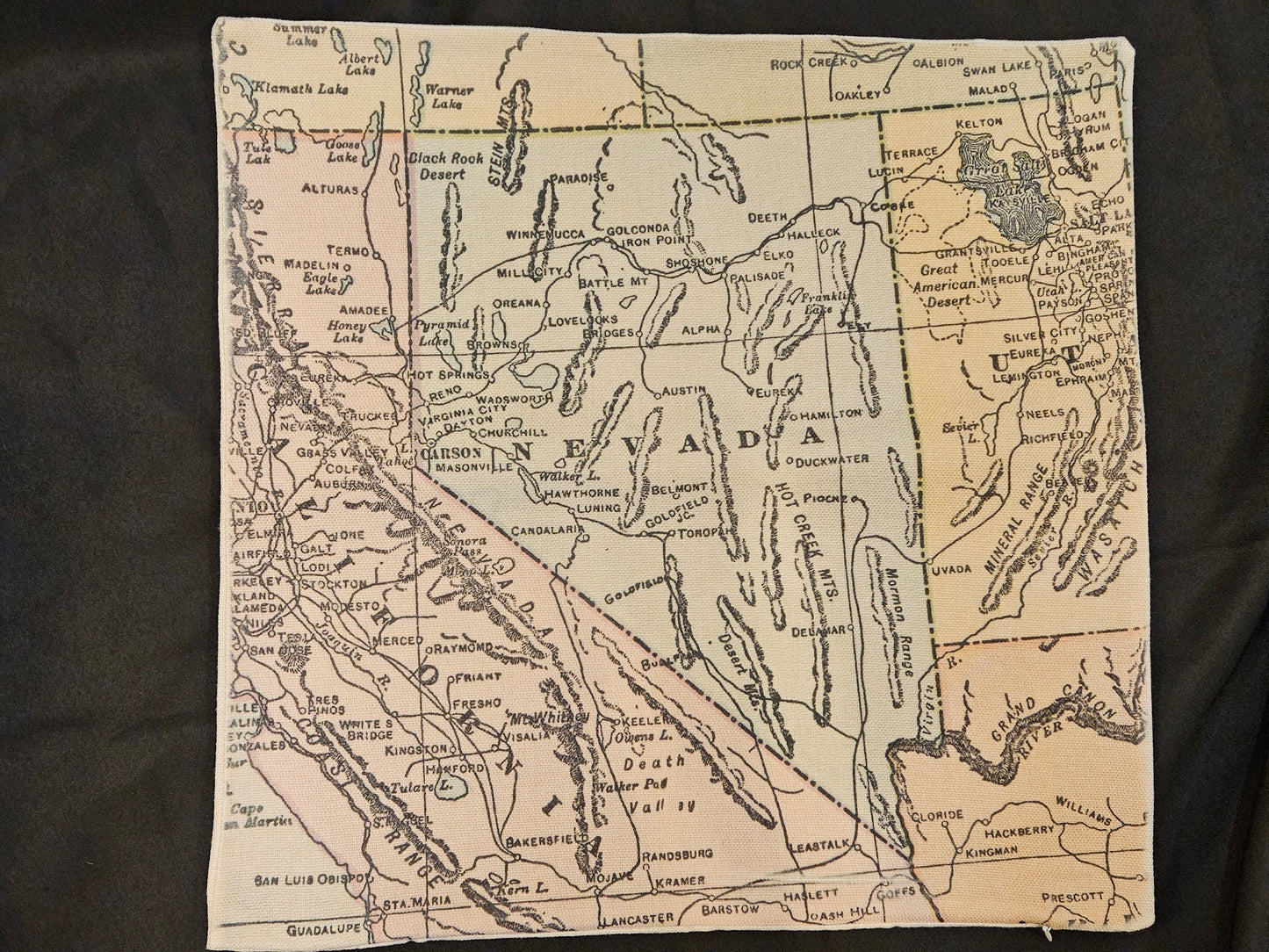 Vintage Map Pillow Cover- Nevada